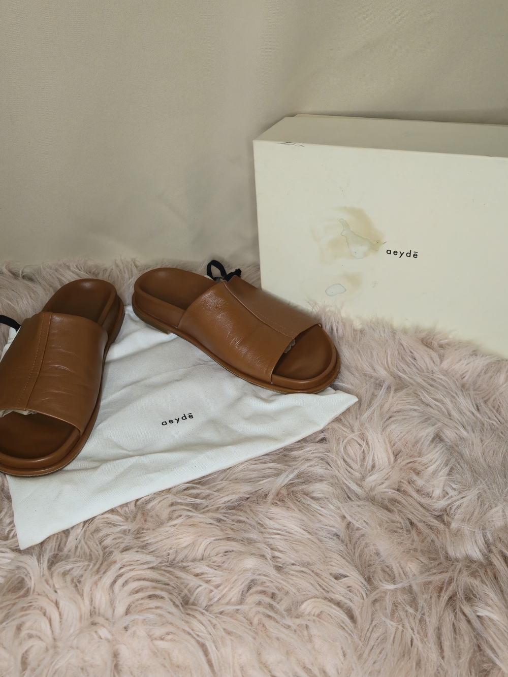 Aeyde Brown Leather Slide Sandals